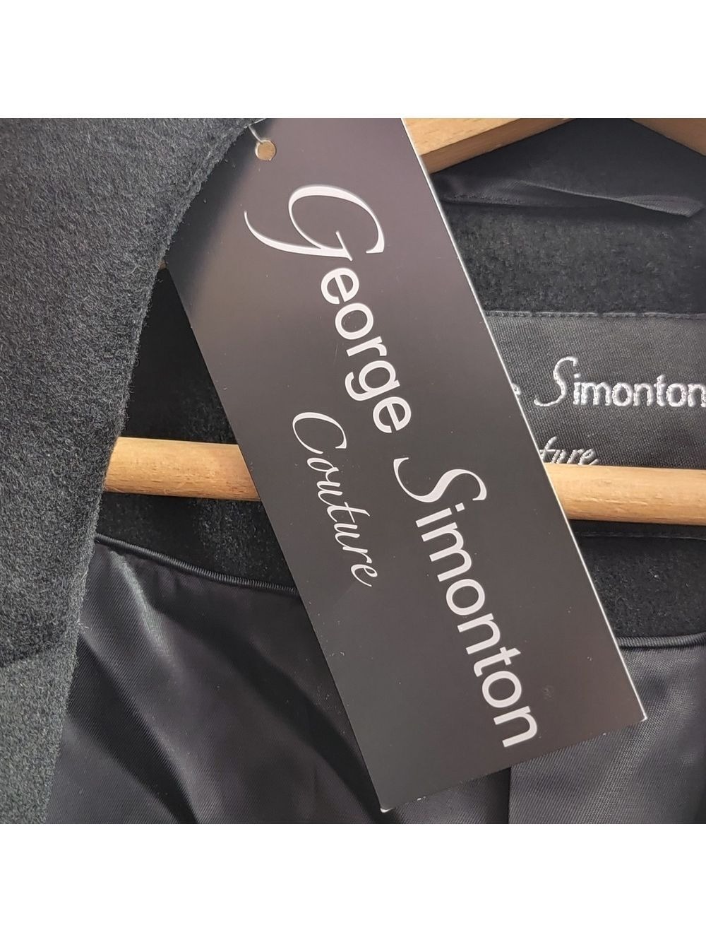 Size 8 George Simonton Couture Women's Cashmere Belted Wrap Bl;ack Coat - Picture 4 of 8